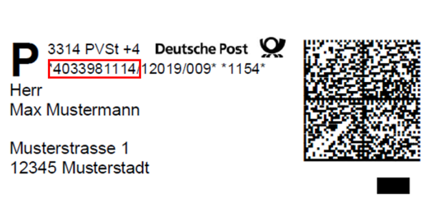 Position der Abonnentennummer auf dem Adress-Etikett